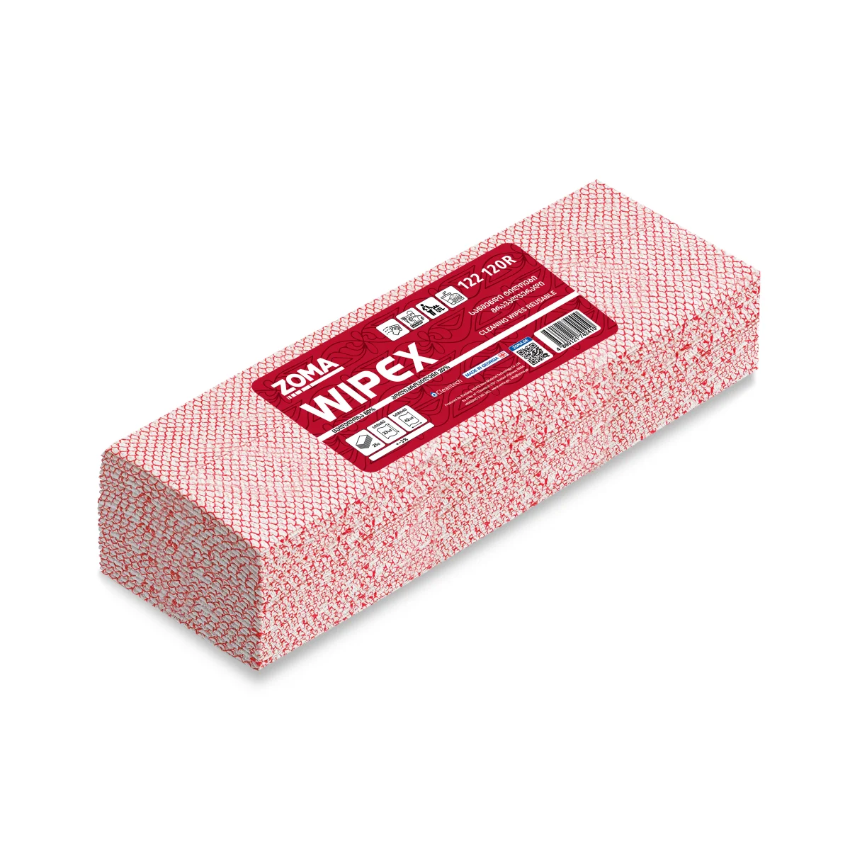 WIPEXPERT 120 Super Strong 4C Extended Use Wipes  122 120R - 33x42cm- 25pcs/bag - წითელი